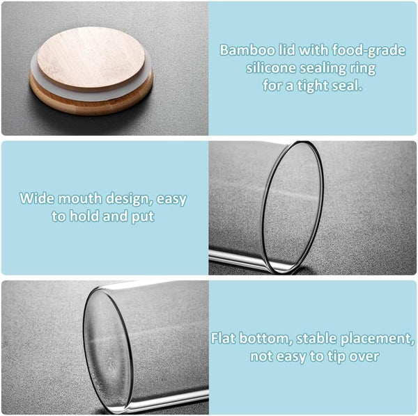 Carla Home 6 Pack Glass Storage Jars With Bamboo Lids For Kitchen Pantry Pasta Snacks Cookies Candy & More Food Storage Containers