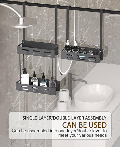 Carla Home Over The Door 2 Tier Shower Caddy Organizer Shelf With Hooks For Bathroom Bath Caddies & Trays