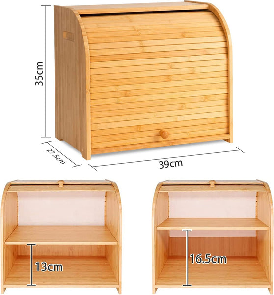 Carla Home Large Bamboo Bread Box Storage Organizer With Roll Top For Kitchen Counter Bread Bins