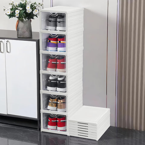 Carla Home 6 Tier Stackable Shoe Storage Box Organizer With Clear Door For Closet Entryway Cabinet Shoe Organisers