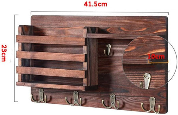 Carla Home Rustic Wood Wall Mounted Key And Mail Holder Organizer With Shelf Letter Slot & 6 Hooks For Entryway Decor Hooks & Hangers