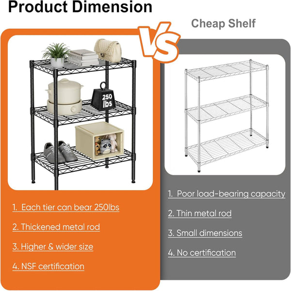 Carla Home 3 Tier Adjustable Metal Storage Shelves Wire Rack Organiser For Kitchen Pantry Bathroom Laundry Room (45Cm X 40Cm D 103Cm H) Racks & Holder