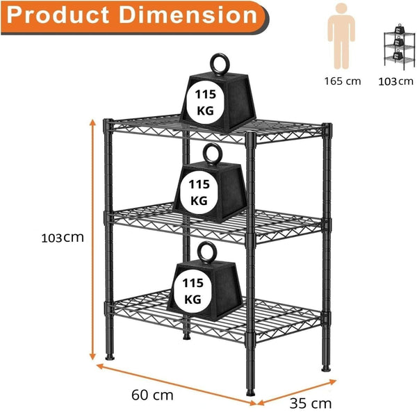 Carla Home 3 Tier Adjustable Metal Storage Shelves Wire Rack Organiser For Kitchen Pantry Bathroom Laundry Room (45Cm X 40Cm D 103Cm H) Racks & Holder