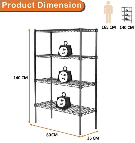 Carla Home 4 Tier Adjustable Metal Storage Shelves Wire Rack Organizer For Kitchen Pantry Bathroom Laundry Room (60Cm X 40Cm D 140 H) Other Kitchen St