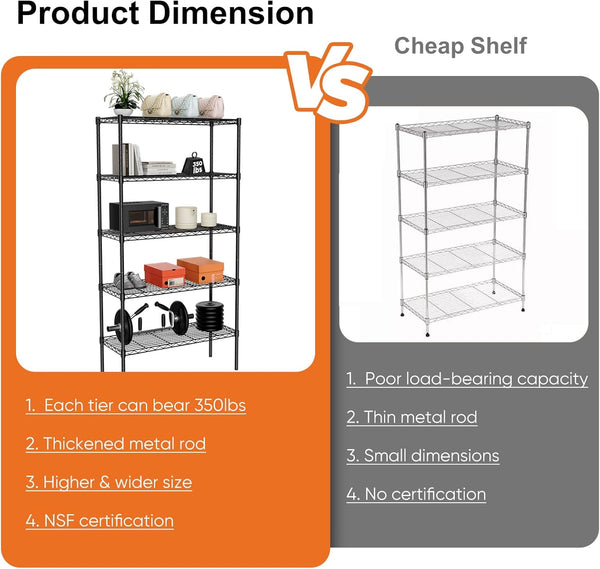 Carla Home 5 Tier Adjustable Metal Storage Shelves Wire Rack Organizer For Kitchen Pantry Bathroom Laundry Room (60Cm X 40Cm D 145Cm H) Other Kitchen