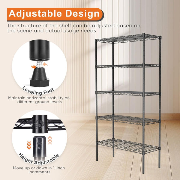 Carla Home 5 Tier Adjustable Metal Storage Shelves Wire Rack Organizer For Kitchen Pantry Bathroom Laundry Room (60Cm X 40Cm D 145Cm H) Other Kitchen