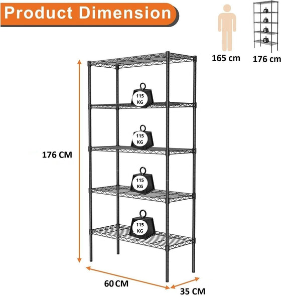 Carla Home 5 Tier Adjustable Metal Storage Shelves Wire Rack Organizer For Kitchen Pantry Bathroom Laundry Room (60Cm X 40Cm D 145Cm H) Other Kitchen