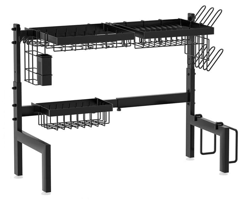 Carla Home Adjustable Over The Sink Dish Drying Rack With Utensil Holder Hooks & Cutting Board For Kitchen Counter Storage Sink Organisers