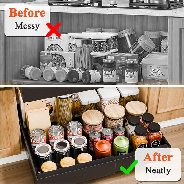 Carla Home 2 Pack Pull Out Cabinet Organizer Expandable For Cabinets With Adjustable Slide Shelves And Easy Installation (Black) Drawer Organisers