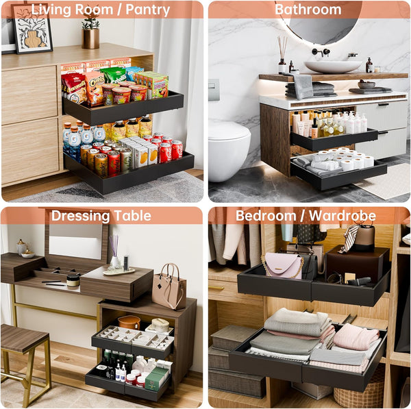 Carla Home 2 Pack Pull Out Cabinet Organizer Expandable For Cabinets With Adjustable Slide Shelves And Easy Installation (Black) Drawer Organisers