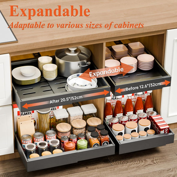 Carla Home 2 Pack Pull Out Cabinet Organizer Expandable For Cabinets With Adjustable Slide Shelves And Easy Installation (Grey) Drawer Organisers
