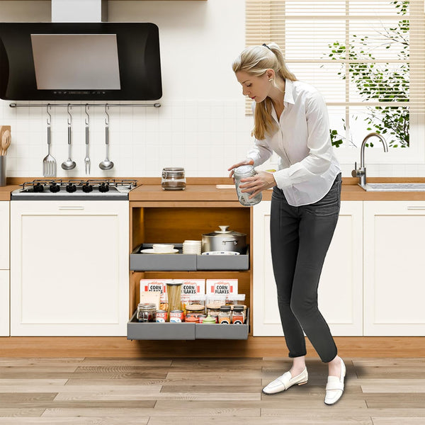 Carla Home 2 Pack Pull Out Cabinet Organizer Expandable For Cabinets With Adjustable Slide Shelves And Easy Installation (Grey) Drawer Organisers