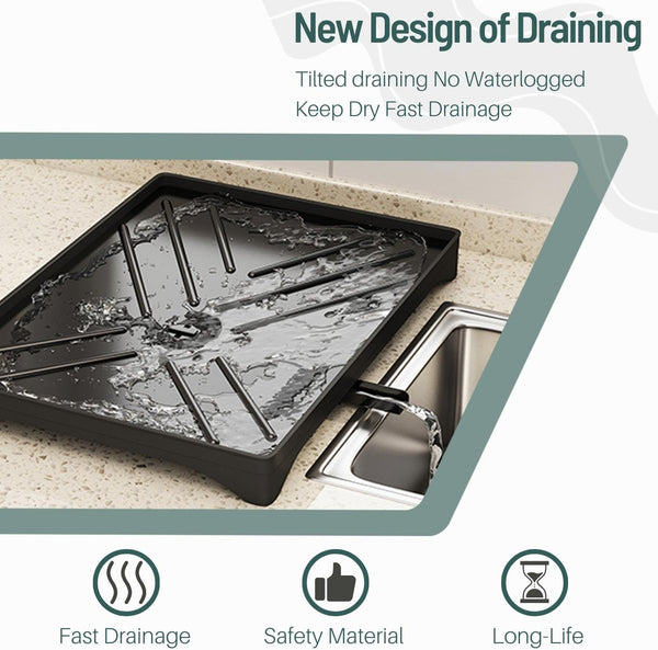 Carla Home 2 Tier Large Dish Drying Rack With Drainboard Utensil Holder Glass Hooks & Cutlery Storage (Black) Other Kitchen Storage