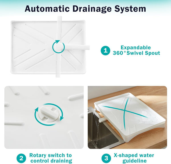 Carla Home 2 Tier Large Dish Drying Rack With Drainboard Utensil Holder Glass Hooks & Cutlery Storage (White) Other Kitchen Storage
