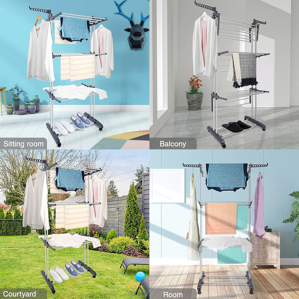 Carla Home Folding Clothes Drying Rack With Wheels And Adjustable Side Wings For Laundry Storage (Upgraded Model) Clothes Airers