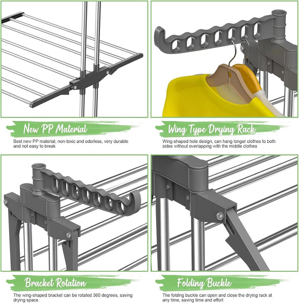 Carla Home Folding Clothes Drying Rack With Wheels And Adjustable Side Wings For Laundry Storage (Upgraded Model) Clothes Airers