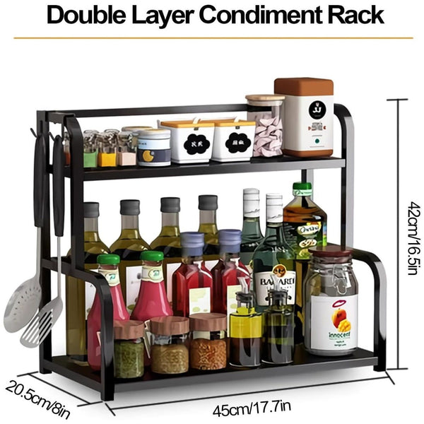 Carla Home 2 Tier Wooden Kitchen Countertop Spice Rack For Storage Of Condiments Oils Jars & Seasoning Bottles Spice Jars & Racks
