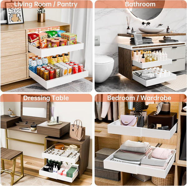Carla Home 2 Pack Pull Out Cabinet Organizer Expandable For Cabinets With Adjustable Slide Shelves And Easy Installation (White) Drawer Organisers