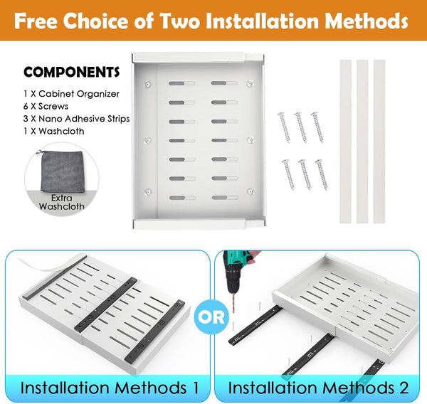 Carla Home 2 Pack Pull Out Cabinet Organizer Expandable For Cabinets With Adjustable Slide Shelves And Easy Installation (White) Drawer Organisers