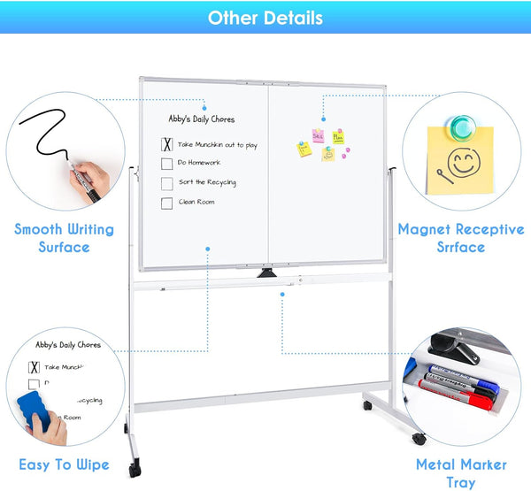 Carla Home Double Sided Magnetic Whiteboard 120X90cm With Wheels Reversible Design For School Office & Whiteboard Markets