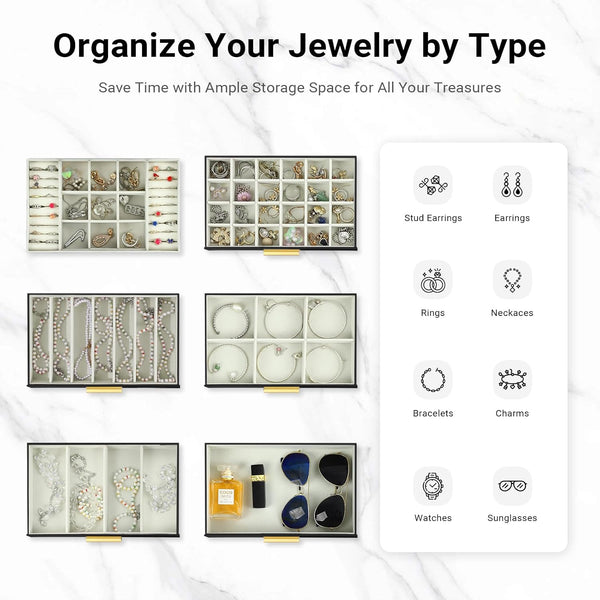 Carla Home6 Layer Large Jewelry Organizer Box For Women With Mirror Drawers Hooks & Dividers For Rings Necklaces Bracelets Ideal Gift For Women (Black