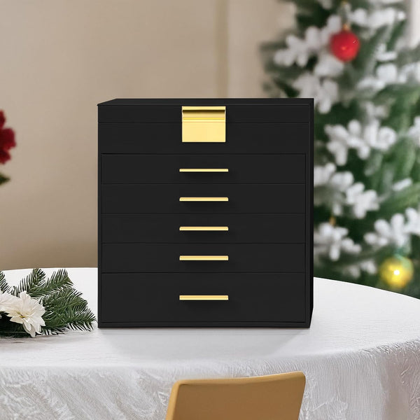 Carla Home6 Layer Large Jewelry Organizer Box For Women With Mirror Drawers Hooks & Dividers For Rings Necklaces Bracelets Ideal Gift For Women (Black