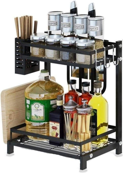 Carla Home 2 Tier Kitchen Spice Rack Organizer Storage Shelf For Condiments Oil Bottles Utensils Cutting Board & More Spice Jars & Racks