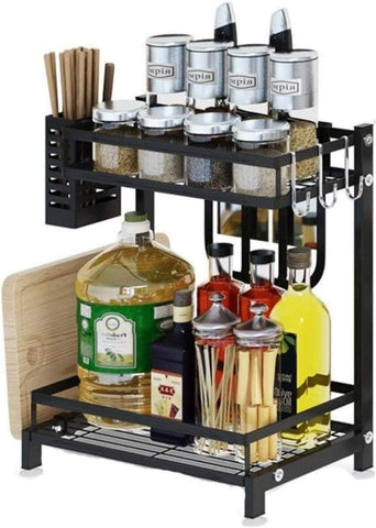 Carla Home 2 Tier Kitchen Spice Rack Organizer Storage Shelf For Condiments Oil Bottles Utensils Cutting Board & More Spice Jars & Racks