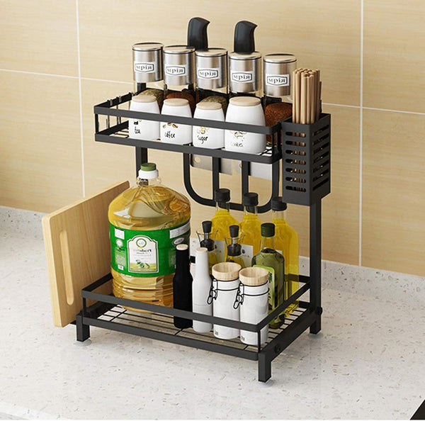 Carla Home 2 Tier Kitchen Spice Rack Organizer Storage Shelf For Condiments Oil Bottles Utensils Cutting Board & More Spice Jars & Racks