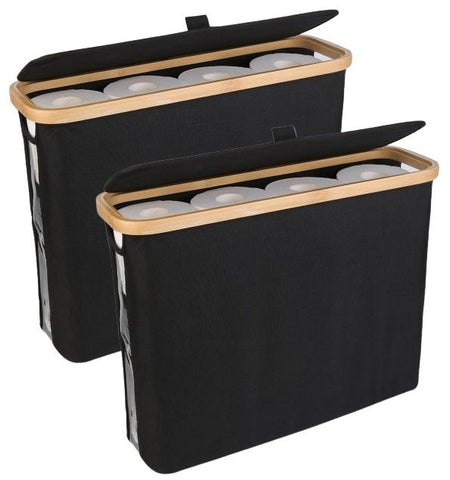Carla Home 2 Pack Toilet Paper Storage Basket Holds Up 12 Rolls With Bamboo Lid And Handle For Rv Closet (Black) Toilet Paper Holders & Storage