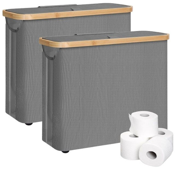 Carla Home 2 Pack Toilet Paper Storage Basket Holds Up 12 Rolls With Bamboo Lid And Handle For Rv Closet (Grey) Toilet Paper Holders & Storage