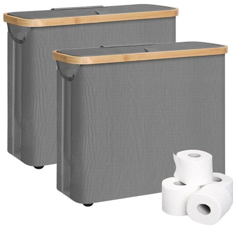 Carla Home 2 Pack Toilet Paper Storage Basket Holds Up 12 Rolls With Bamboo Lid And Handle For Rv Closet (Grey) Toilet Paper Holders & Storage