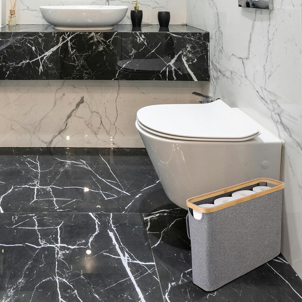 Carla Home 2 Pack Toilet Paper Storage Basket Holds Up 12 Rolls With Bamboo Lid And Handle For Rv Closet (Grey) Toilet Paper Holders & Storage