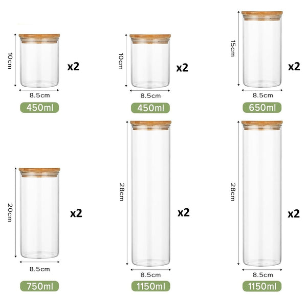 Carla Home 12 Pack Glass Storage Jars With Bamboo Lids For Kitchen Pantry Pasta Snacks Cookies Candy & More Food Storage Containers