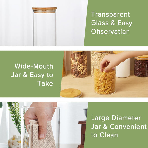 Carla Home 12 Pack Glass Storage Jars With Bamboo Lids For Kitchen Pantry Pasta Snacks Cookies Candy & More Food Storage Containers