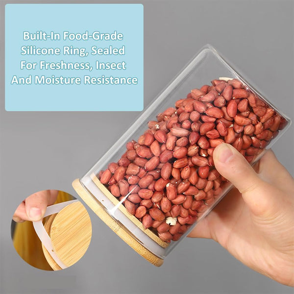 Carla Home 12 Pack Glass Storage Jars With Bamboo Lids For Kitchen Pantry Pasta Snacks Cookies Candy & More Food Storage Containers