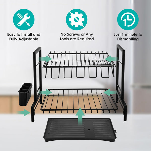 Carla Home Dish Drying Rack 2 Tier Kitchen Drainer With Drainboard Other Kitchen Storage