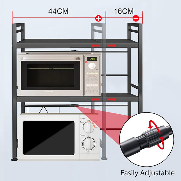 Carla Home 3 Tier Microwave Oven Rack With Adjustable Metal Kitchen Shelf Stand For Countertop Storage And 6 Hooks Utensils Other Kitchen Storage