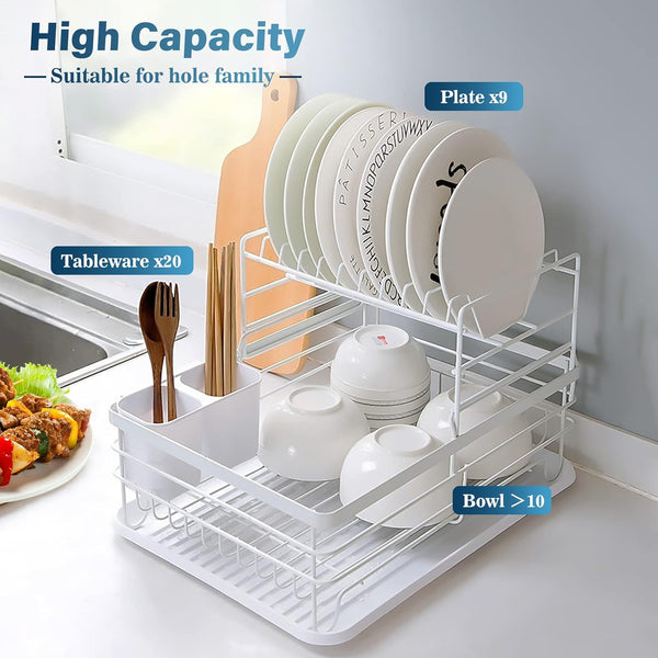 Carla Home 2 Tier Dish Drying Rack For Kitchen Counter With Removable Drip Tray Utensil Holder And Cutlery Organizer Other Kitchen Storage