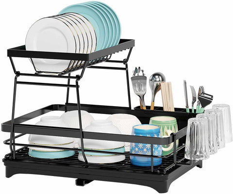 Carla Home 2 Tier Dish Drying Rack For Kitchen Counter With Drainboard Utensil Holder Cup & Cutlery Organizer Other Kitchen Storage