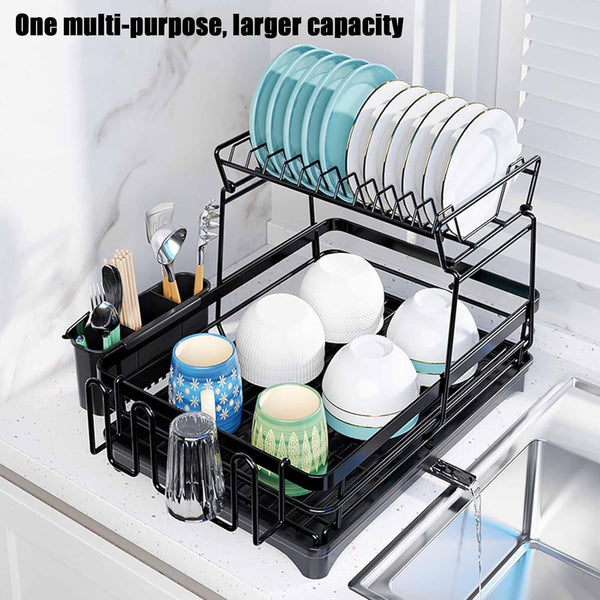 Carla Home 2 Tier Dish Drying Rack For Kitchen Counter With Drainboard Utensil Holder Cup & Cutlery Organizer Other Kitchen Storage