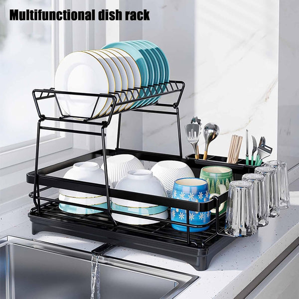 Carla Home 2 Tier Dish Drying Rack For Kitchen Counter With Drainboard Utensil Holder Cup & Cutlery Organizer Other Kitchen Storage