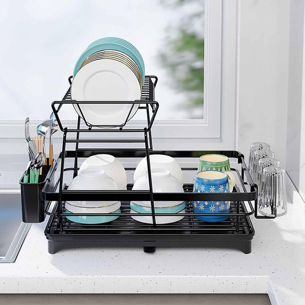 Carla Home 2 Tier Dish Drying Rack For Kitchen Counter With Drainboard Utensil Holder Cup & Cutlery Organizer Other Kitchen Storage