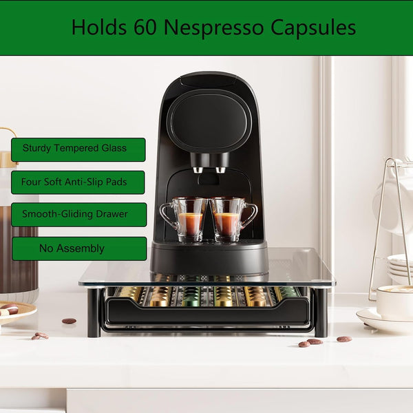 Carla Home 60 Coffee Pod Holder Drawer With Tempered Glass Capsule Organizer For Nespresso Pods And Sliding Kitchen Countertop Other Coffee Tea & Espr