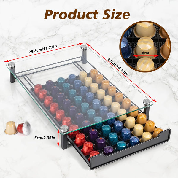 Carla Home 60 Coffee Pod Holder Drawer With Tempered Glass Capsule Organizer For Nespresso Pods And Sliding Kitchen Countertop Other Coffee Tea & Espr