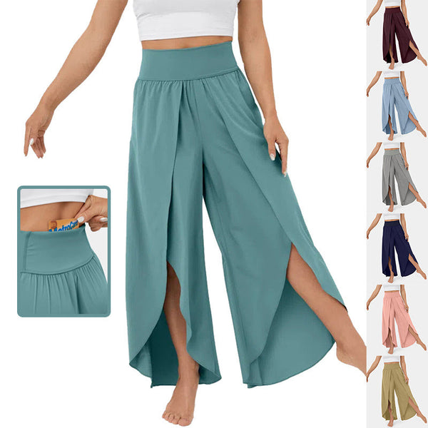 Loose Split Yoga Summer Elastic High Waist Wide Leg Trousers For Women Pants
