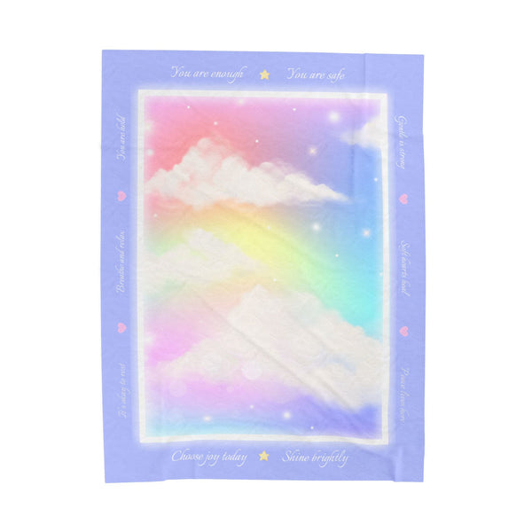 Pastel Clouds Affirmation Blanket Rainbow Velveteen Plush Throw Inspirational Encouragement Cozy Gift Blankets