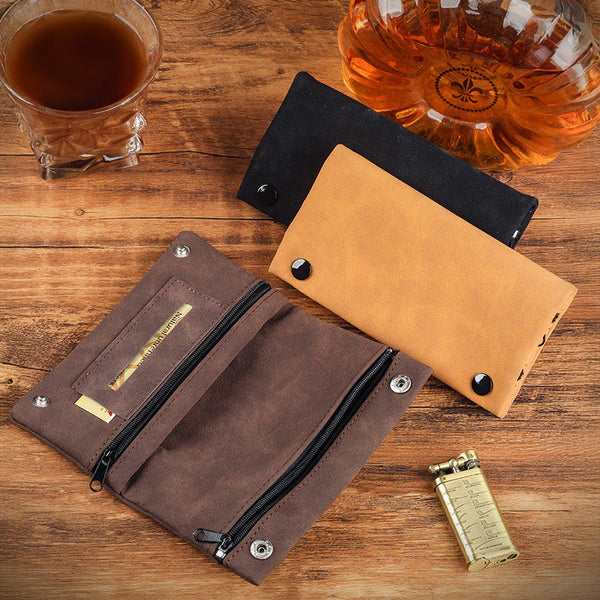Handmade Brushed Leather Cigar Bag: Foldable Multifunctional Holds Lighter & Tobacco (Moisturizing) Bags