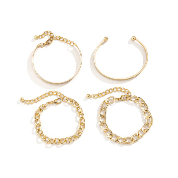 Veile Studios Simple And Smooth C Shaped Hollow Chain Bracelet Set For Fashion Jewellery Bracelets