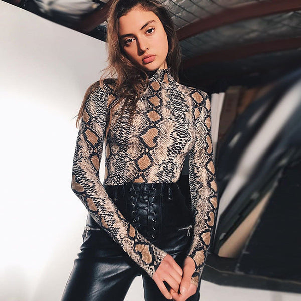 Snake Print Long Sleeve High Neck Jumpsuit Womens Jumpsuits Rompers & Playsuits